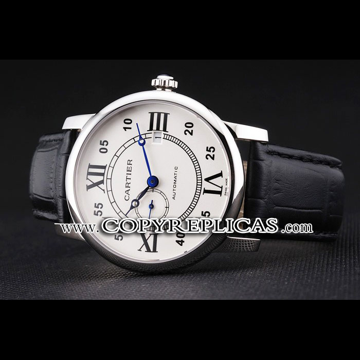 Swiss Cartier Rotonde Solo White Dial Silver Case Black Leather Strap CTR6038 - Photo-2