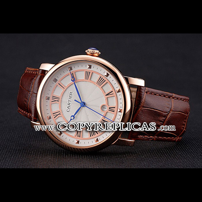Cartier Rotonde Date White Dial Rose Gold Case Brown Leather Strap CTR6039 - Photo-2
