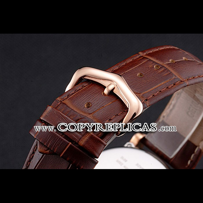 Cartier Rotonde Date White Dial Rose Gold Case Brown Leather Strap CTR6039 - Photo-3