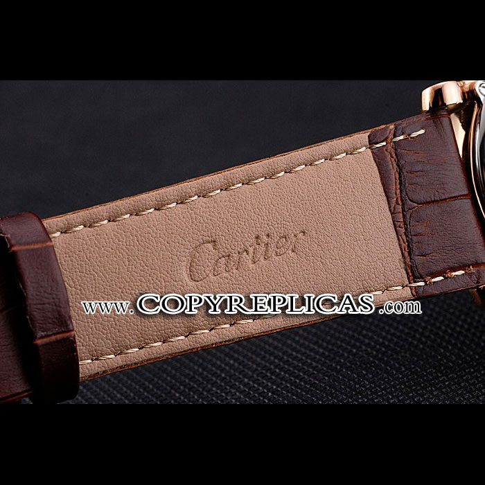 Cartier Rotonde Date White Dial Rose Gold Case Brown Leather Strap CTR6039 - Photo-4
