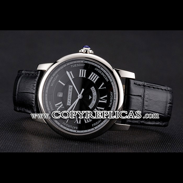 Swiss Cartier Rotonde Annual Calendar Black Dial Stainless Steel Case Black Strap CTR6042 - Photo-2