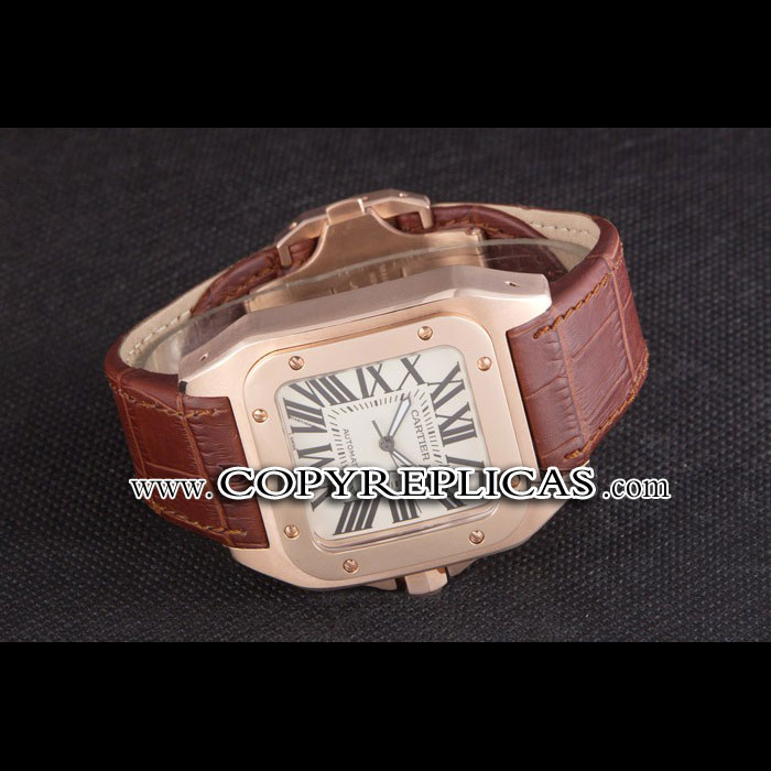 Swiss Cartier Santos Rose Gold with Brown Leather Strap CTR6048 - Photo-2