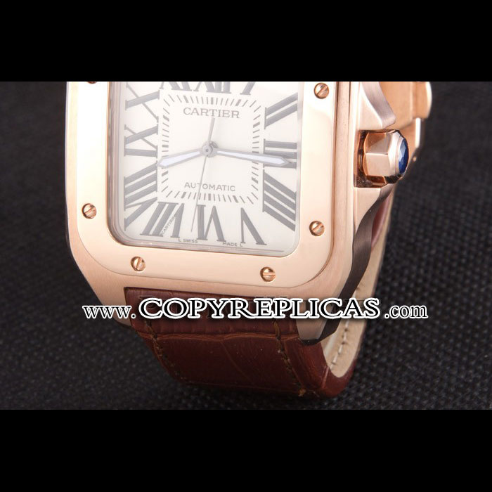 Swiss Cartier Santos Rose Gold with Brown Leather Strap CTR6048 - Photo-4