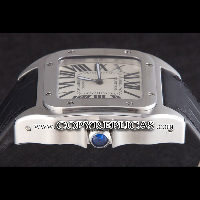 Swiss Cartier Santos Stainless Steel Bezel with Black Leather Strap CTR6049 - Photo-3
