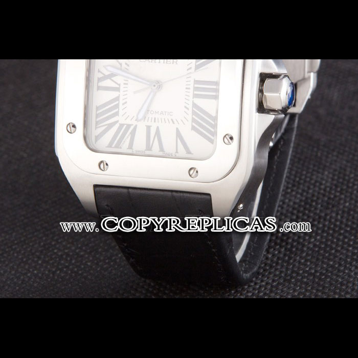 Swiss Cartier Santos Stainless Steel Bezel with Black Leather Strap CTR6049 - Photo-4