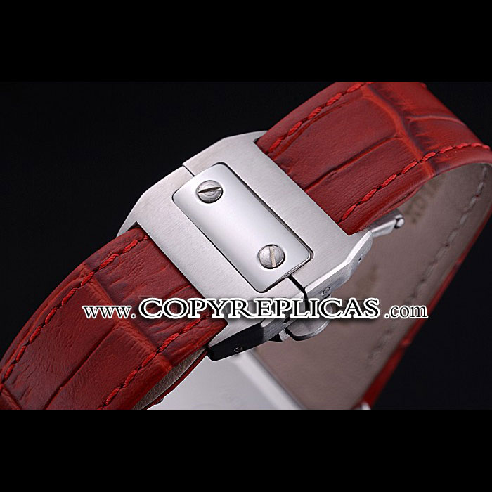 Swiss Cartier Santos White Dial Stainless Steel Case Red Leather Bracelet CTR6078 - Photo-3