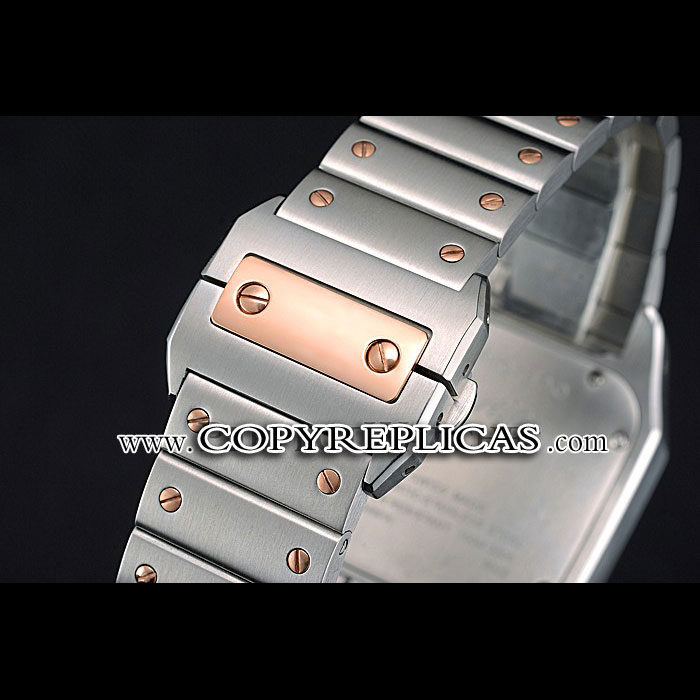Swiss Cartier Santos White Dial Gold Bezel Steel Case And Bracelet CTR6081 - Photo-3