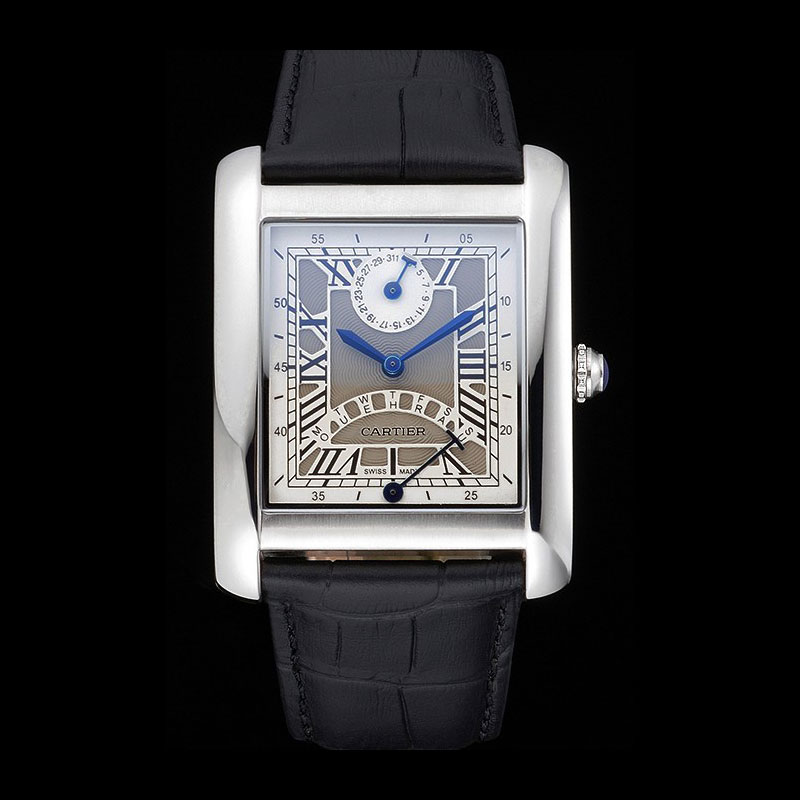 Cartier Tank White Dial Stainless Steel Case Black Leather Strap CTR6082