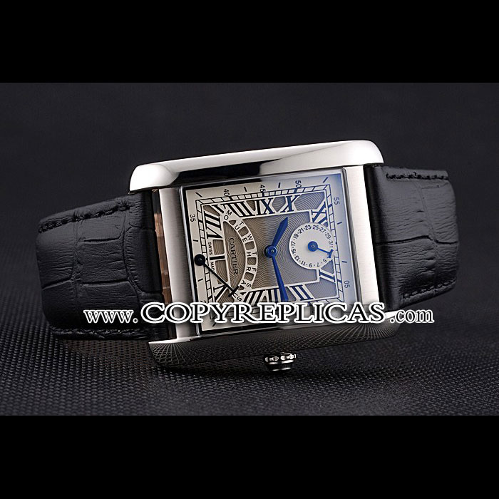 Cartier Tank White Dial Stainless Steel Case Black Leather Strap CTR6082 - Photo-2