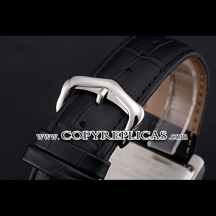 Cartier Tank White Dial Stainless Steel Case Black Leather Strap CTR6082 - Photo-3