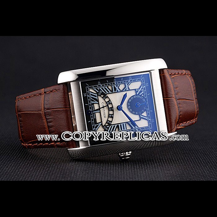 Cartier Tank Black And White Dial Stainless Steel Case Brown Leather Strap CTR6083 - Photo-2