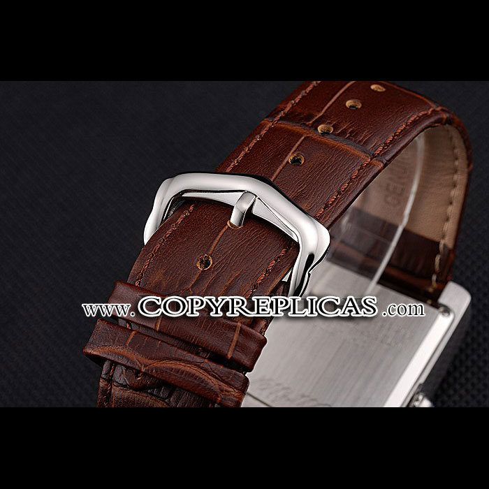 Cartier Tank Black And White Dial Stainless Steel Case Brown Leather Strap CTR6083 - Photo-3