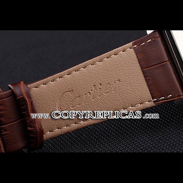 Cartier Tank Black And White Dial Stainless Steel Case Brown Leather Strap CTR6083 - Photo-4