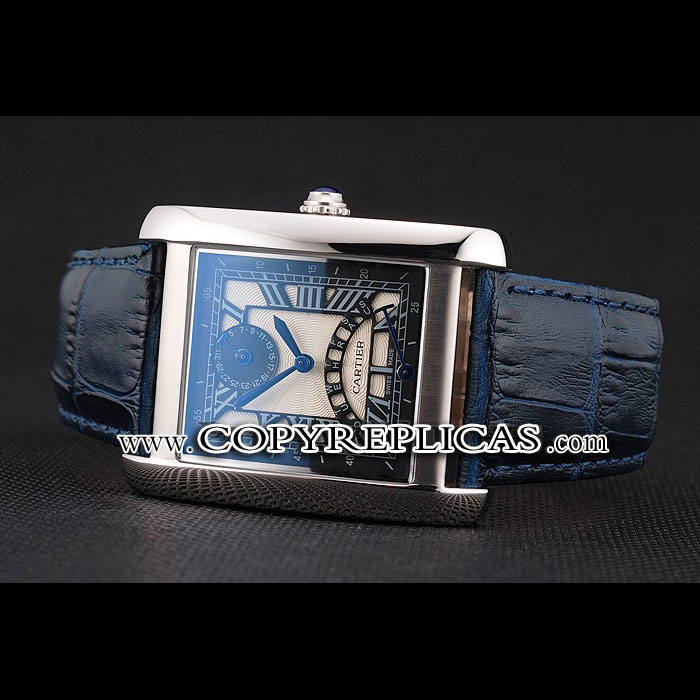 Cartier Tank White Dial Stainless Steel Case Blue Leather Strap CTR6084 - Photo-2