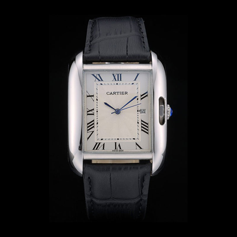 Cartier Tank Anglaise 36mm White Dial Stainless Steel Case Black Leather Bracelet CTR6087