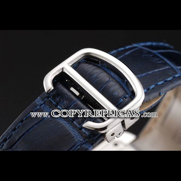 Cartier Tank Anglaise 36mm White Dial Diamonds Steel Case Blue Leather Bracelet CTR6088 - Photo-3