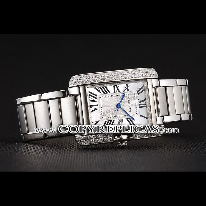 Cartier Tank Anglaise 30mm White Dial Diamonds Steel Case Stainless Steel Bracelet CTR6090 - Photo-2