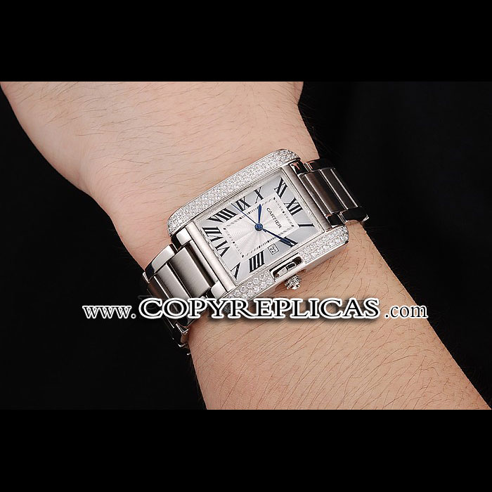 Cartier Tank Anglaise 30mm White Dial Diamonds Steel Case Stainless Steel Bracelet CTR6090 - Photo-4