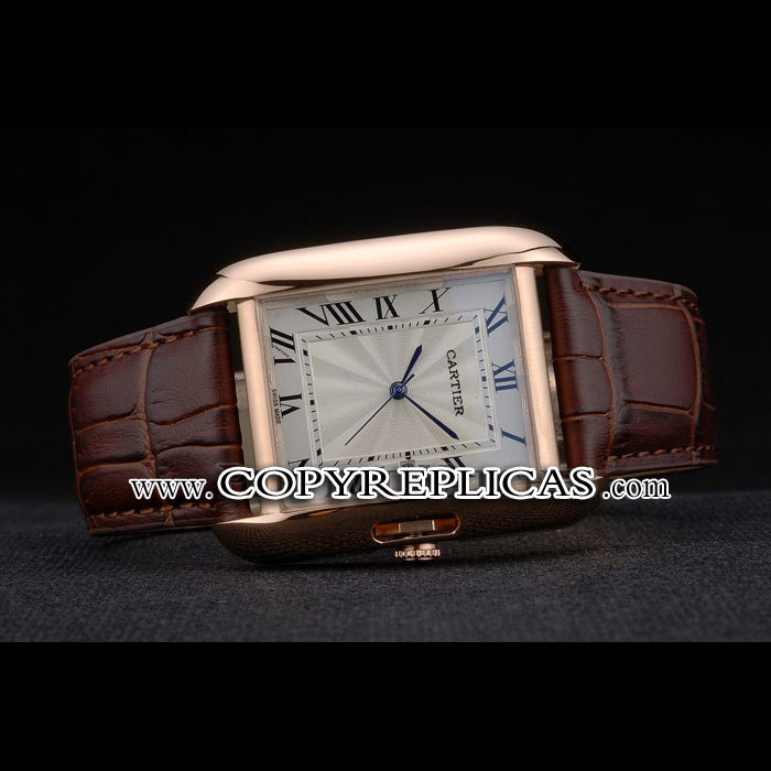 Cartier Tank Anglaise 36mm White Dial Gold Case Brown Leather Bracelet CTR6091 - Photo-2