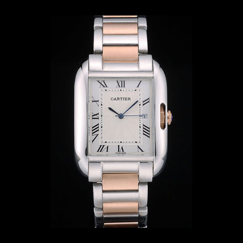 Cartier Tank Anglaise 36mm White Dial Stainless Steel Case Two Tone Bracelet CTR6094