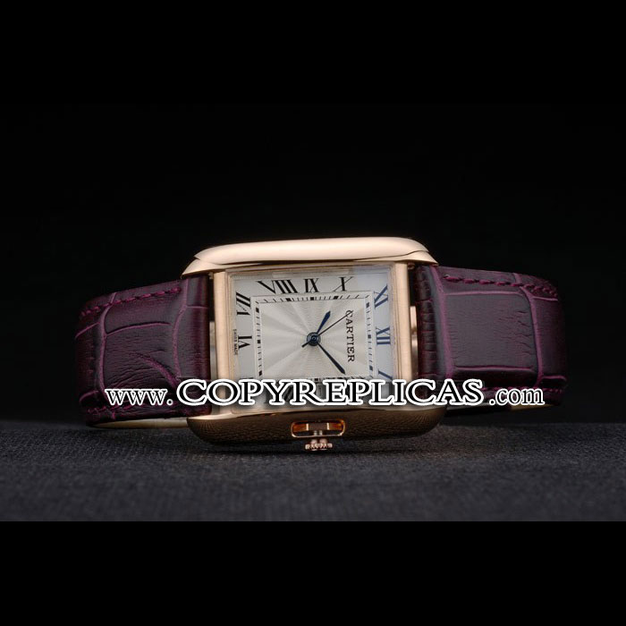 Cartier Tank Anglaise 30mm White Dial Gold Case Purple Leather Bracelet CTR6096 - Photo-2