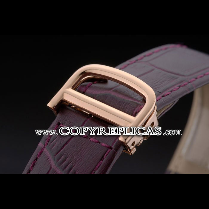 Cartier Tank Anglaise 30mm White Dial Gold Case Purple Leather Bracelet CTR6096 - Photo-3