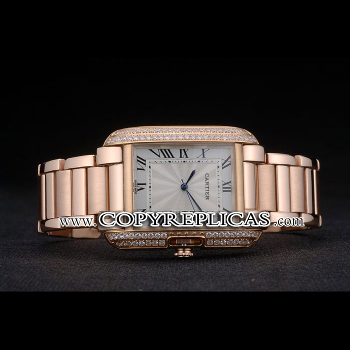Cartier Tank Anglaise 36mm White Dial Diamonds Rose Gold Case Rose Gold Bracelet CTR6098 - Photo-2
