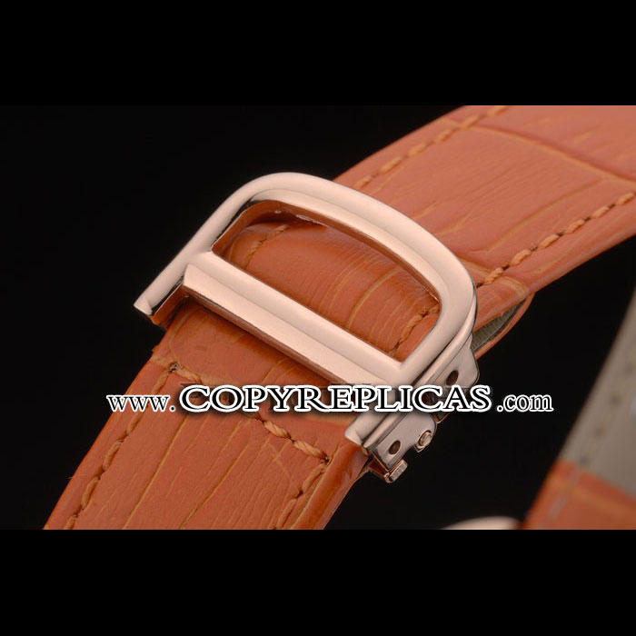 Cartier Tank Anglaise 30mm White Dial Diamonds Gold Case Orange Leather Bracelet CTR6100 - Photo-3