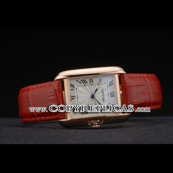 Cartier Tank Anglaise 30mm White Dial Gold Case Red Leather Bracelet CTR6101 - Photo-2