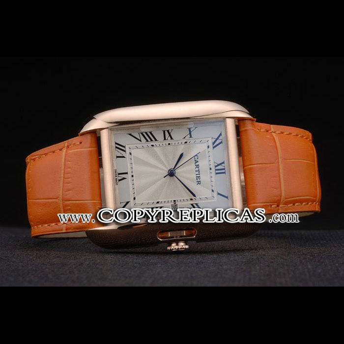 Cartier Tank Anglaise 36mm White Dial Gold Case Orange Leather Bracelet CTR6105 - Photo-2