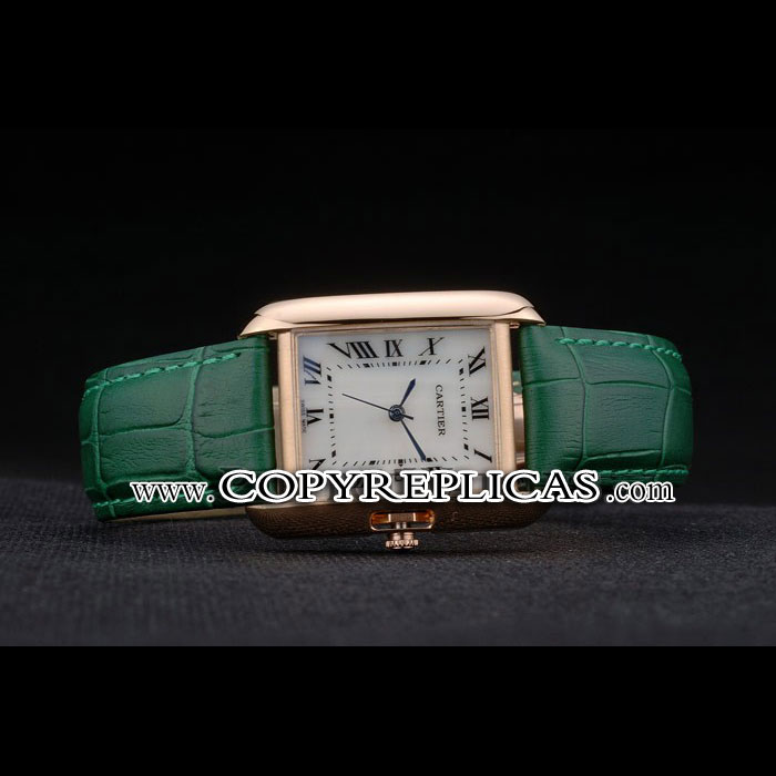 Cartier Tank Anglaise 30mm White Dial Gold Case Green Leather Bracelet CTR6106 - Photo-2
