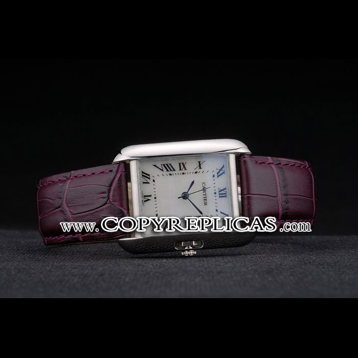 Cartier Tank Anglaise 30mm White Dial Stainless Steel Case Purple Leather Bracelet CTR6108 - Photo-2