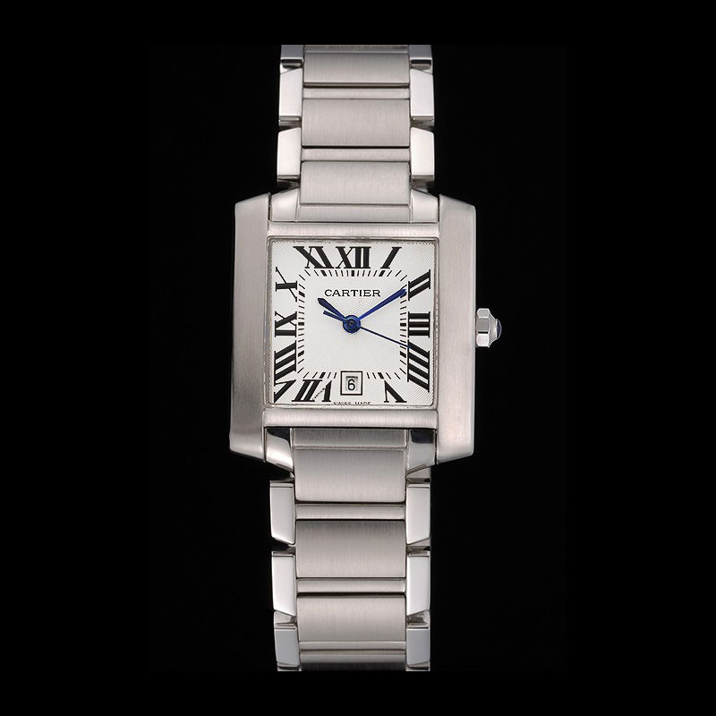 Swiss Cartier Tank Francaise Steel Case White Dial Roman Numerals Stainless Steel CTR6113