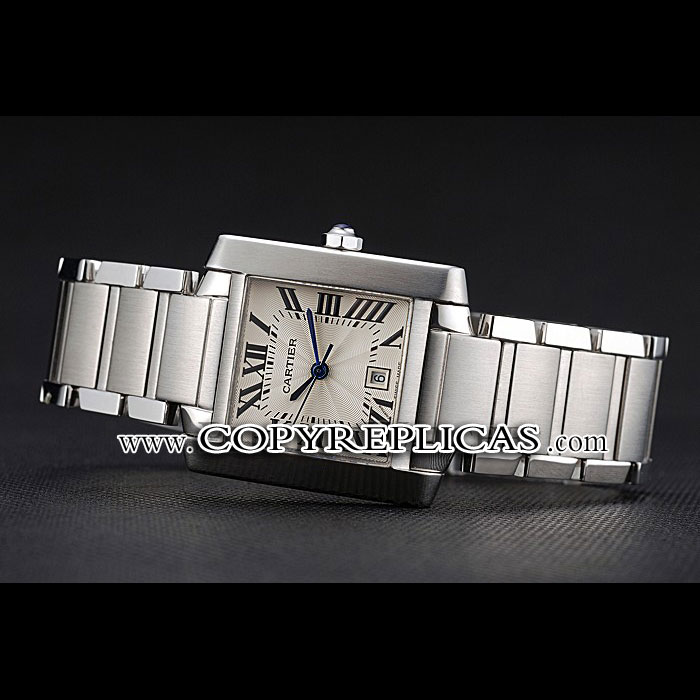 Swiss Cartier Tank Francaise Steel Case White Dial Roman Numerals Stainless Steel CTR6113 - Photo-2