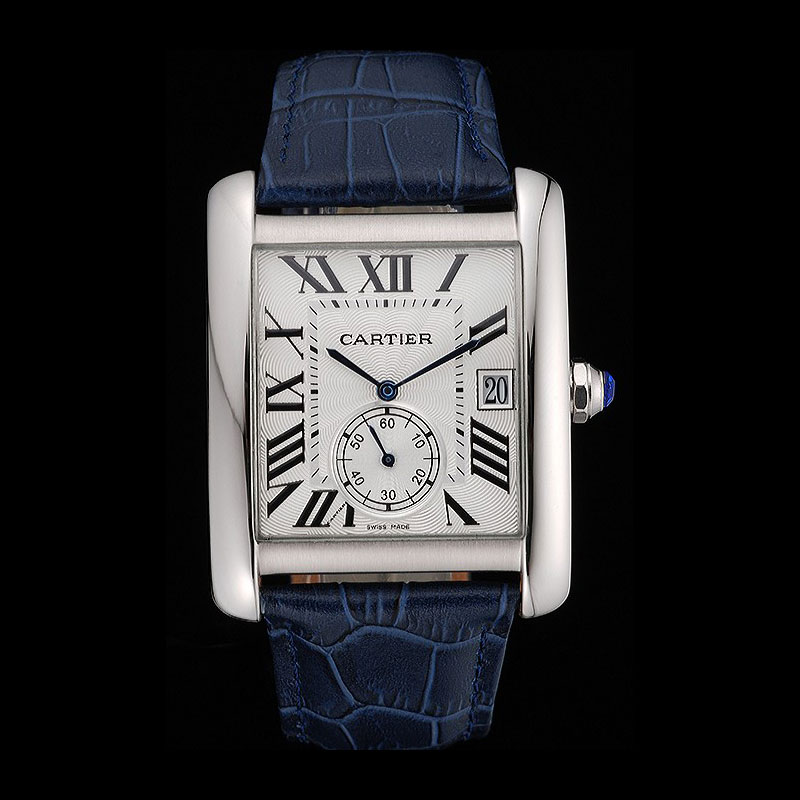 Cartier Tank MC White Dial Stainless Steel Case Blue Leather Strap CTR6118
