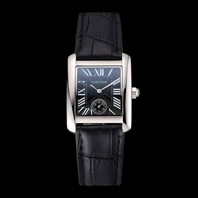 Cartier Tank MC Stainless Steel Case Black Dial Black Leather Strap CTR6119