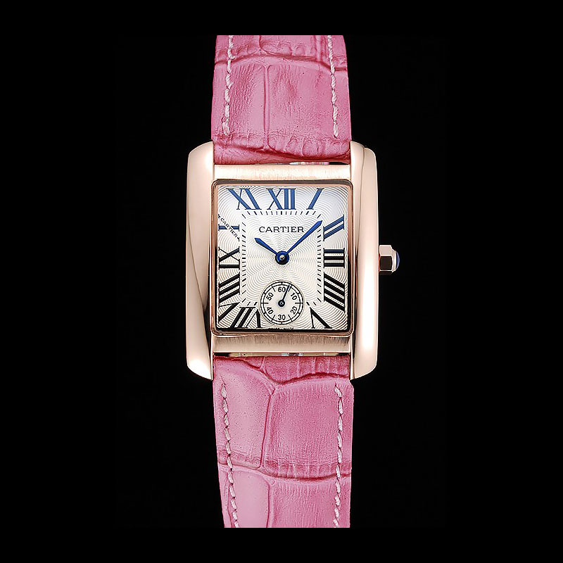 Cartier Tank MC Gold Case White Dial Pink Leather Strap CTR6120