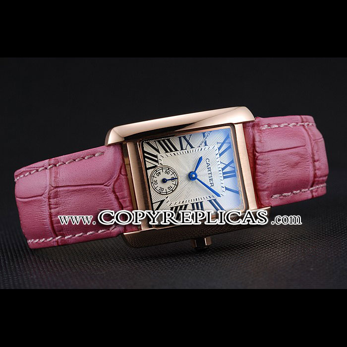 Cartier Tank MC Gold Case White Dial Pink Leather Strap CTR6120 - Photo-2