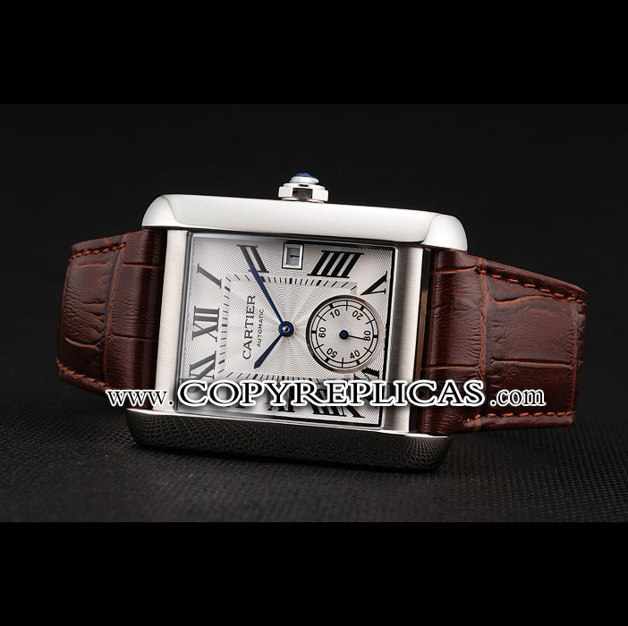 Swiss Cartier Tank MC White Dial Stainless Steel Case Brown Leather Strap CTR6122 - Photo-2