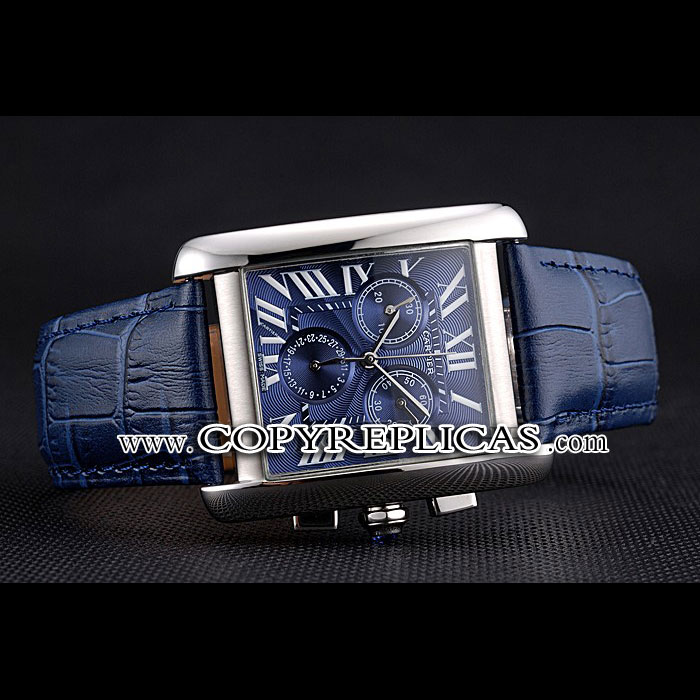Cartier Tank MC Blue Dial Stainless Steel Case Blue Leather Bracelet CTR6125 - Photo-2