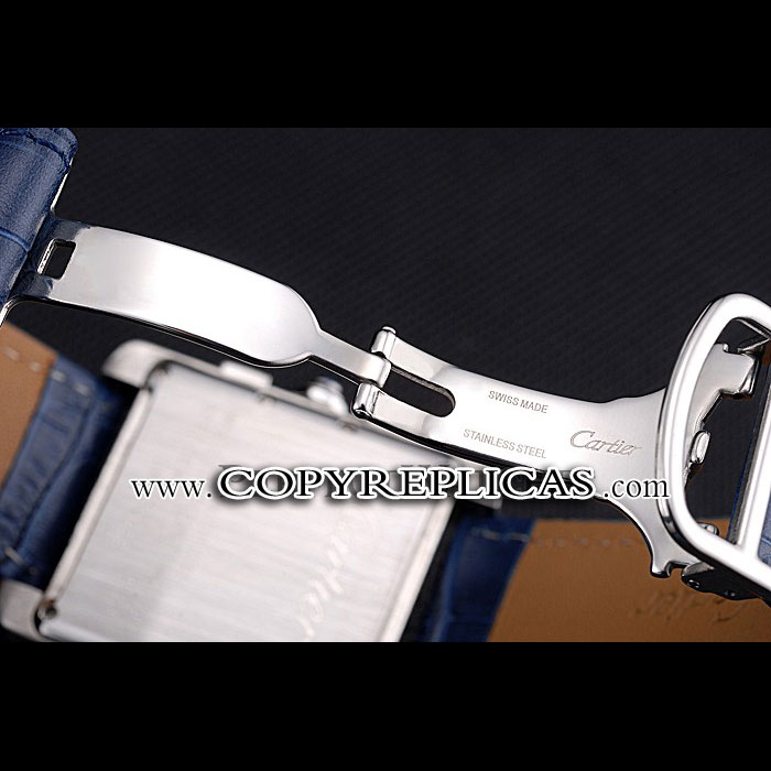 Cartier Tank MC Blue Dial Stainless Steel Case Blue Leather Bracelet CTR6125 - Photo-4