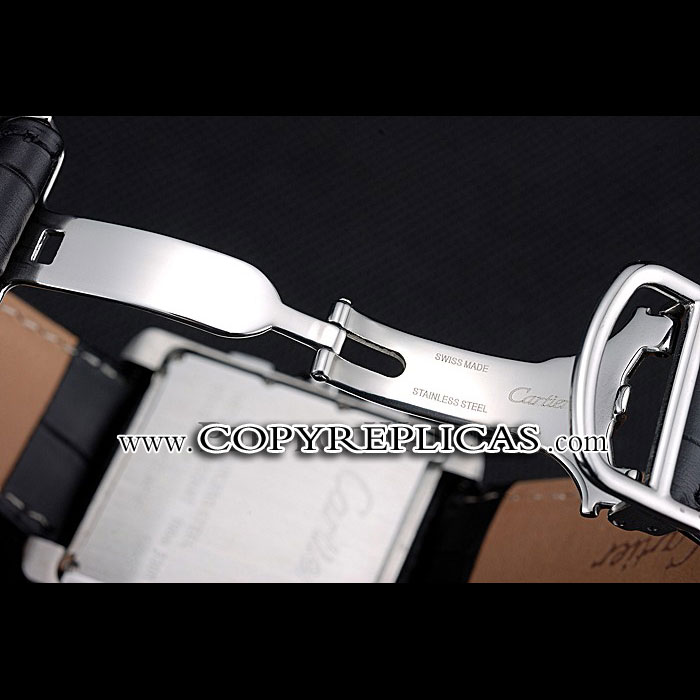 Cartier Tank MC Black Dial Stainless Steel Case Black Leather Bracelet CTR6127 - Photo-4