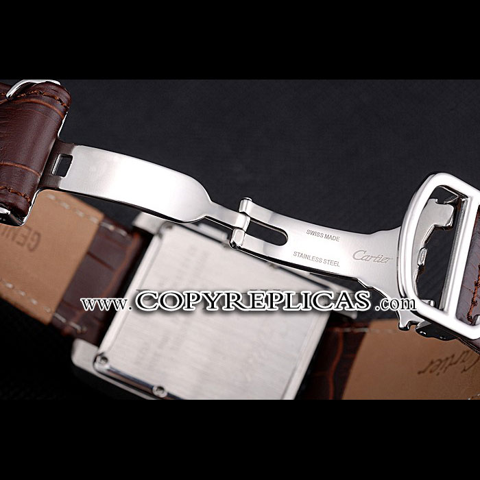 Cartier Tank MC Brown Dial Stainless Steel Case Brown Leather Bracelet CTR6128 - Photo-4