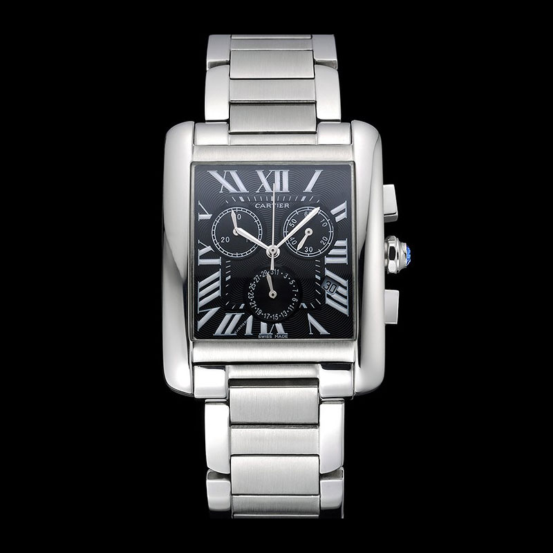 Cartier Tank MC Black Dial Stainless Steel Case And Bracelet CTR6129