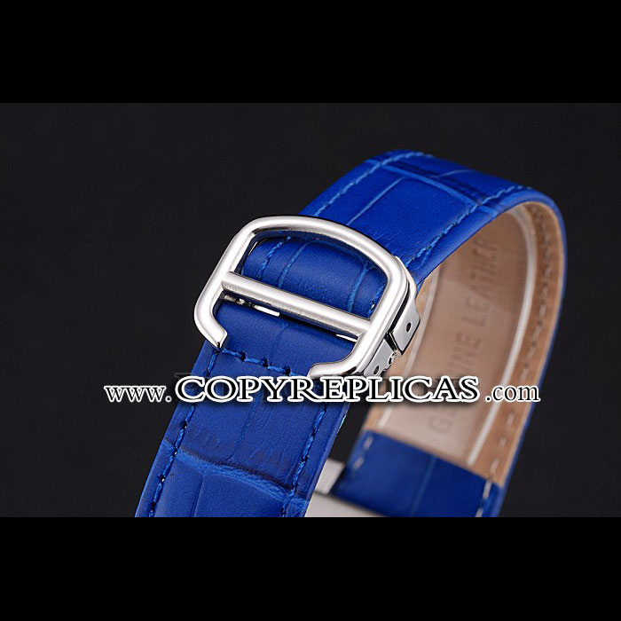 Cartier Tank MC Stainless Steel Diamond Case White Dial Blue Leather Strap CTR6130 - Photo-3