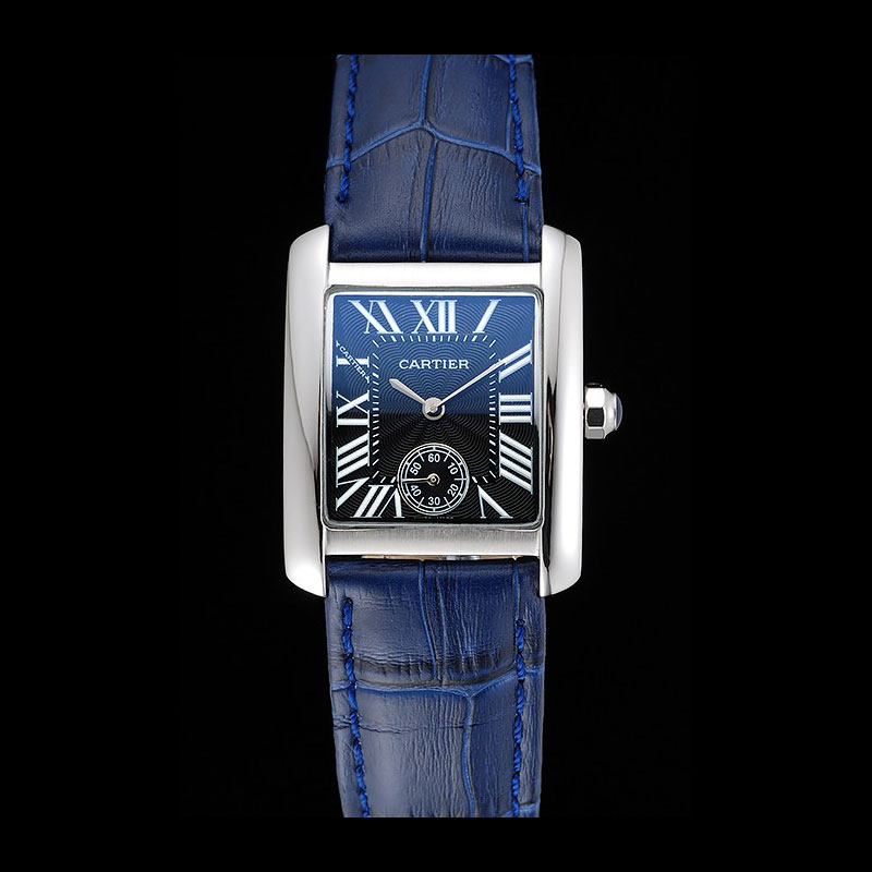 Cartier Tank MC Stainless Steel Case Blue Dial Blue Leather Strap CTR6131