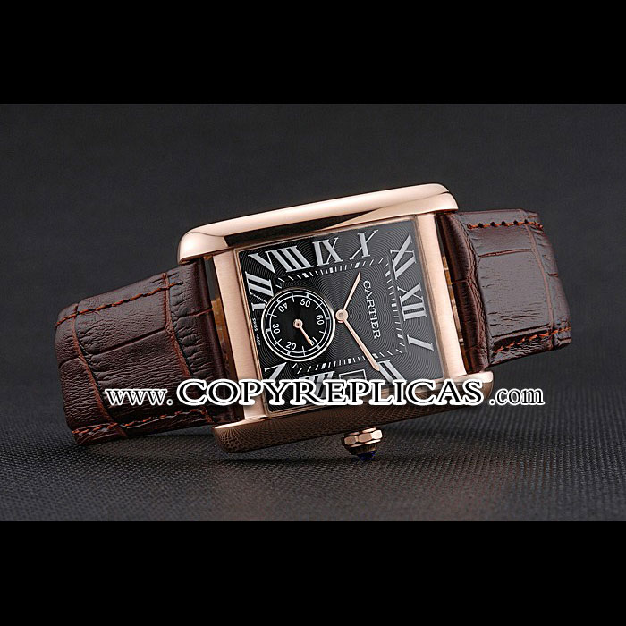 Cartier Tank MC Black Dial Gold Case Brown Leather Strap CTR6133 - Photo-2