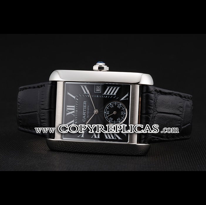 Swiss Cartier Tank MC Black Dial Stainless Steel Case Black Leather Strap CTR6137 - Photo-2