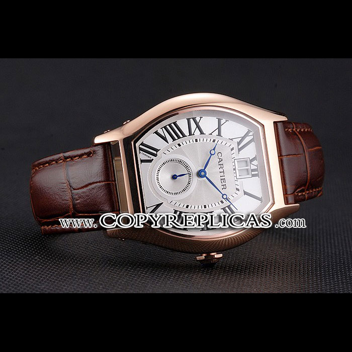 Cartier Tortue Large Date White Dial Gold Case Brown Leather Strap CTR6144 - Photo-2
