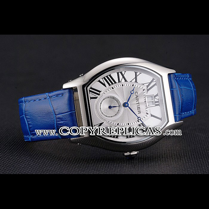 Cartier Tortue Large Date White Dial Stainless Steel Case Blue Leather Strap CTR6146 - Photo-2